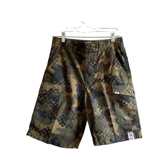 Vans Youth NEW Green Wallace Camo Geometric Cargo Shorts - Size 18 - Picture 1 of 6